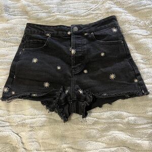 RSQ Black Daisy Women's High Waist Shorts